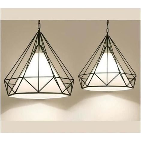 Multiusage Suspensions cage forme diamant 2pcs Métal- lustre plafonnier de salon chambre maison - Noir (1/4)