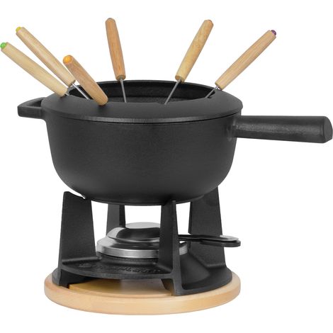 Mahlzeit 13-teiliges Gusseisen Fondue Set für 6 Personen, 2 L, preseasoned, mit Brenner und Gabeln