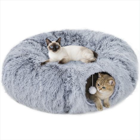 Maison pour chat Coussin circulaire pour chat avec tunnel gris (1/5)