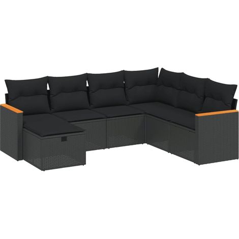 Set Divani da Giardino con Cuscini 7pz Nero Polyrattan vidaXL (1/4)