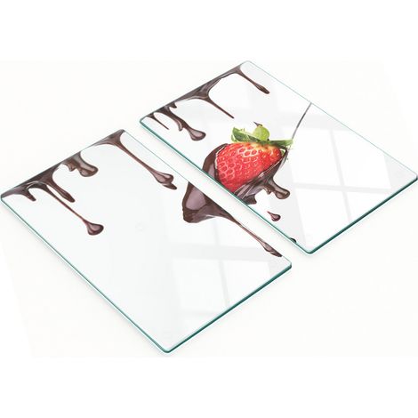 Juego de dos tablas de cocina de cristal con dise帽o de fresa y chocolate, 2x30x52 cm.