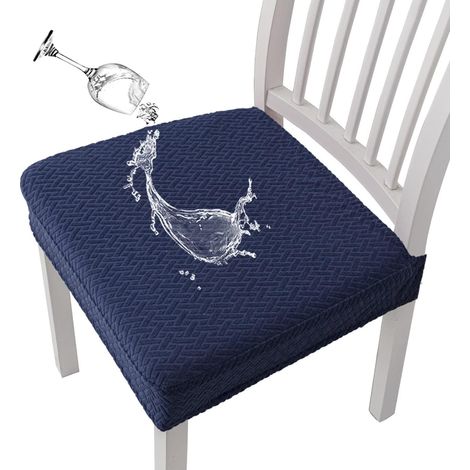 Housses de siège de chaise jacquard diamant imperméables, lot de 4, bleu marine (1/5)