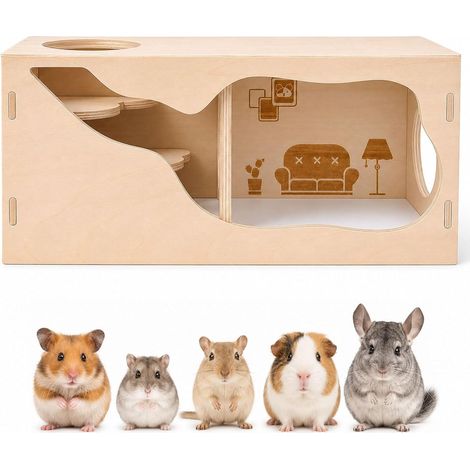 Maison en Bois pour Hamster, Cache magnétique en bois naturel pour Hamsters (1/5)