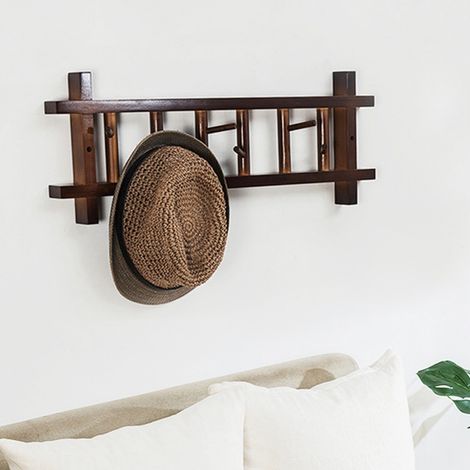 Wandmontierter Kleiderständer mit 6 Haken für Mäntel, Hüte und Schlafzimmer, Kaffeefarbe (1/5)