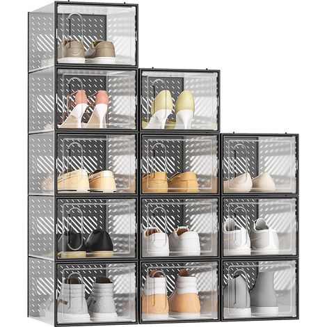 Black 12 Pcs Plastic Shoe Storage Box (1/5)