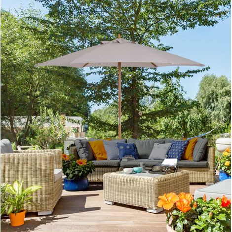 Sombrilla de Jardín de bambú y poliéster gris Ø250 x 230 cm, ajustable en 3 posiciones, con cuerda de apertura (1/5)