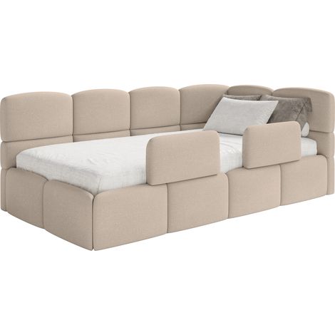 Selsey Cloudy – Kinderbett 120x200, Kopfteil rechts, Matratze & Bettkasten, Chenille Beige