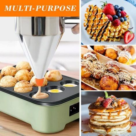 1 Entonnoir à piston, Acier inoxydable 1,2L, 4 embouts silicone, Pour crêpes gâteaux muffins cuisine (1/3)