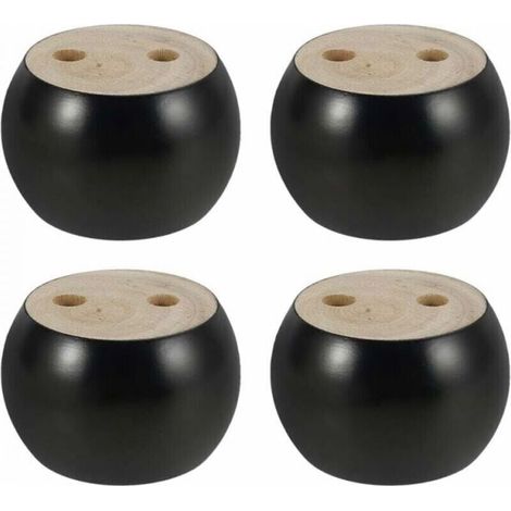 Lot de 4 pieds de meuble ronds en bois de 5 cm de hauteur pour canapé, lit, fauteuil, armoire, avec vis et rubans (noir) (1/5)
