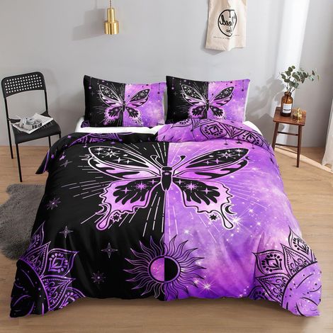 Bettwäsche-Set 200x200cm mit Schmetterlings-Motiv, 3-teilig, Mikrofaser, Lila