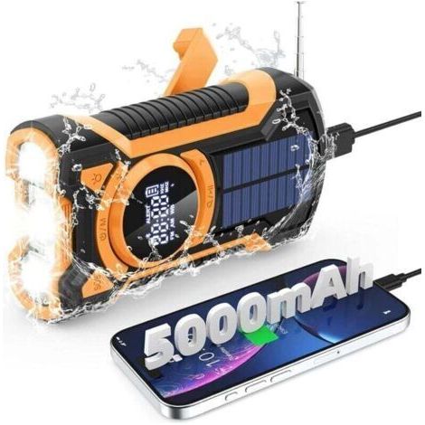 Radio Portable Rechargeable, Radio Dynamo avec Lampe de Poche LED,AM/FM Radio Manivelle Solaire, Radio a Pile Survie SOS Alarm/Lampe Poch/3W Haut-parleurs, Ourdoor, Emergency
