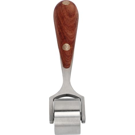 Rouleau à cuir en acier inoxydable avec manche en bois, outil manuel pour le travail du cuir (1/5)