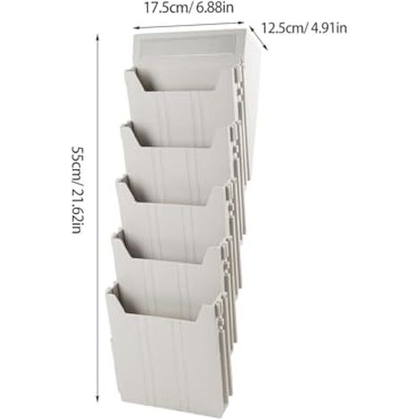 Porte-revues mural extensible avec compartiments réglables en polypropylène pour le stockage de documents et courrier de bureau, installation facile et sécurisée avec vis (1/5)