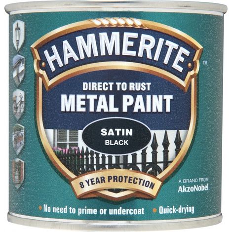 Hammerite Direct to Rust Satin Finish Black Metal Paint 250ml