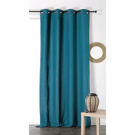 Rideau avec oeillets - Tamisant - Coton/Lin - Bleu parfait - 135x260cm