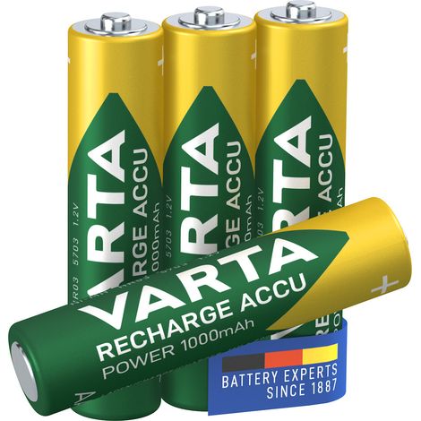 Varta – Piles Accus AAA Rechargeable 1000 mAh – Lot de 4 – Très faible autodécharge – Compatible avec tous les appareils standards