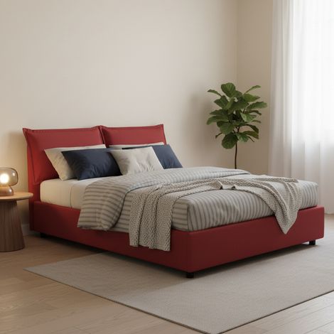 Talamo Italia Cama matrimonial Silvia, Cama contenedor con revestimiento de tela, 100% Made in Italy, Apertura frontal, con colchón 140x190 cm incluido, Rojo, con embalaje reforzado (1/5)