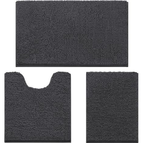 Ensemble de 3 tapis de salle de bain antidérapants en chenille gris foncé (1/5)