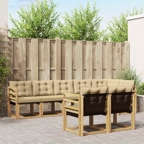 vidaXL Outdoor-Sofagarnitur mit Kissen 8 pcs Weiß und Beige (1/5)