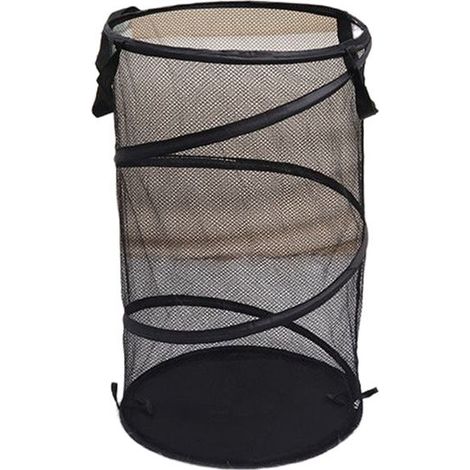 Panier à linge noir dortoir universitaire avec poignées pour buanderie, en maille, pliable, rangement, salle de bain, chambre d'enfant, voyage (1/4)