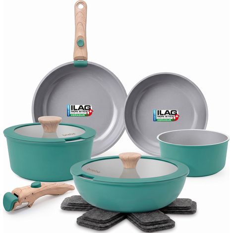 Briebe BK1220GRE Batterie de Cuisine Induction Céramique Poignée Amovible Set 13 Pièces sans PFOA Vert (1/5)