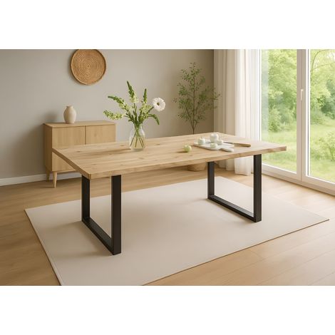 Esstisch Baumkante Akazie naturfarben 200 x 100 cm U-Gestell schwarz HARLEY (1/5)