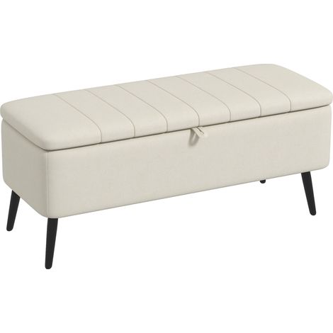 Cream White Linen-Look Storage Ottoman 92 x 31cm - Stylish and Practical Home Organization Solution