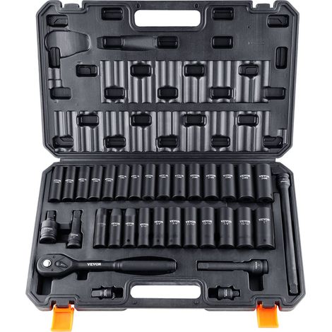 Jeu de Douilles à Choc 1/2" Jeu de 26 Douilles à Impact avec Outil à Cliquet 6 Pans en Acier Allié CR-V HRC 42-48 Solide Repère de Taille Facile avec Mallette de Transport pour Réparation Auto (1/5)
