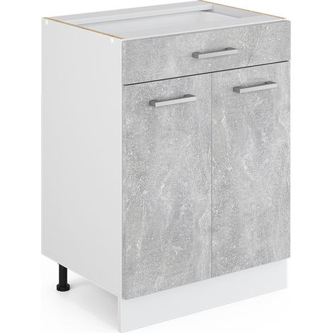 Mueble bajo de cocina R-Line, Hormigón, 60 cm con cajón, sin encimera, Vicco