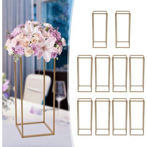 Soporte para flores dorado, 10 unidades, 24 x 24 x 60 cm, columna de flores, centros de boda, 5 kg de capacidad de carga por pieza, jarrones de flores, centros de mesa, bodas, cumpleaños, decoración