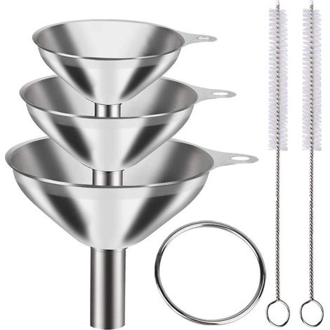 Entonnoirs en acier inoxydable, lot de 3 (grand, moyen et petit), mini-entonnoirs de qualité alimentaire pour la cuisine, le remplissage de bouteilles et la cuisson en bouteille. (1/5)