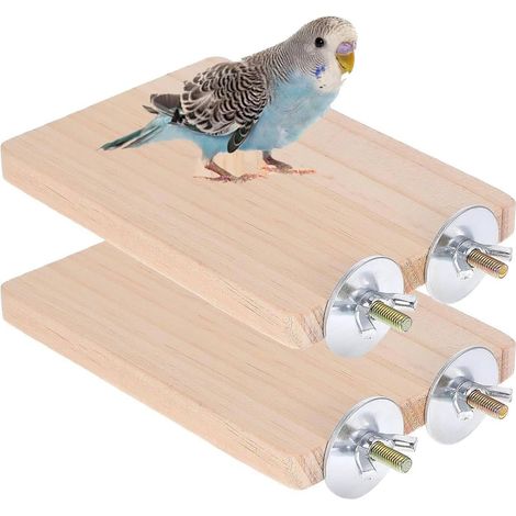 Due piattaforme in legno per uccelli, posatoi rettangolari di 13 x 9 cm, accessori per gabbie per uccelli, calopsitte, criceti e porcellini d'India.