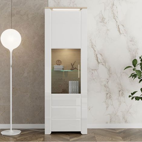 Vitrina Cibiana, Mueble Expositor 5 Estantes, Una Puerta, Detalle en Vidrio, 64x35x194h cm Roble Marrón (1/5)