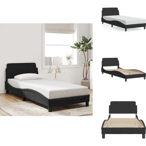 Cadre de lit et tête de lit sans matelas noir 90x190 cm velours - Cadre De Lit - Lit Double - Lit Design - Lit Velours - Literie (1/5)