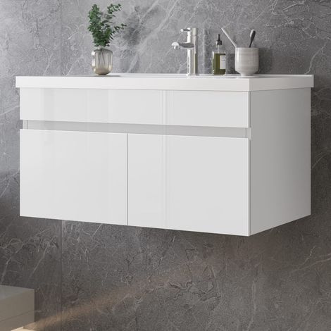 Badmbel Set Waschtisch mit Unterschrank Waschbecken Unterschrank 80cm Wei + Seitenschrnke (1/5)