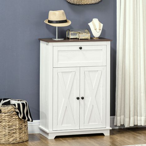 Buffet Meuble Rangement Salon Doubles Portes Tiroir Étagère Réglable Mobilier Intérieur Blanc 60x30x87,4cm