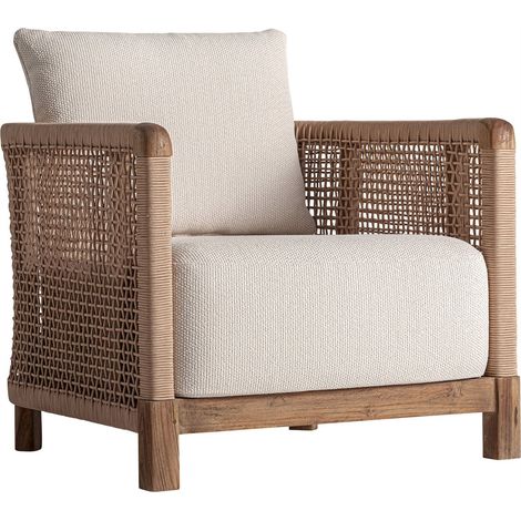 Fauteuil bohème en teck tressé - marron et blanc cassé (1/5)