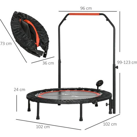 Mini-Trampolin, mit höhenverstellbarem Haltegriff, LCD-Monitor, Stahl, schwarz+rot, Ø102 x 99-123cm (1/5)