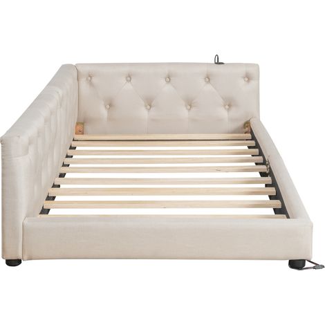 (=WX001033AAA)Canapé-lit, lit de jour, lit de repos, 90x200 cm, canapé-lit avec sommier à lattes (sans matelas), éclairage d'ambiance avec télécommande, tête de lit capitonnée à boutons, USB+Type-C, l (1/5)