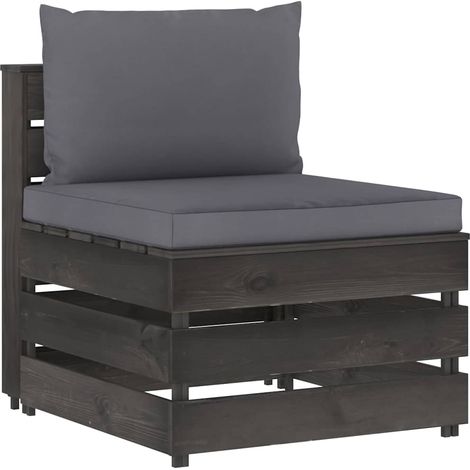 Canapé central sectionnel Canapé relax - Canapé de salon avec coussins Bois imprégné de gris BV997412 - BonneVie (1/5)