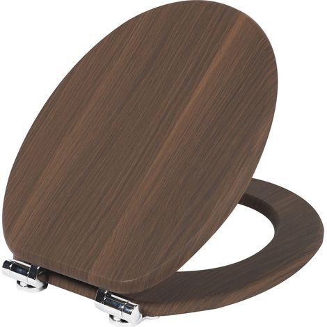 Abattant de toilettes Homseat en MDF avec fermeture amortie, finition noyer foncé. (1/4)
