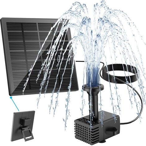 1 Pompe Bassin Solaire, Panneau Verre, 8 Buses, Fil 3m, Pour Étang, Bain D'oiseaux