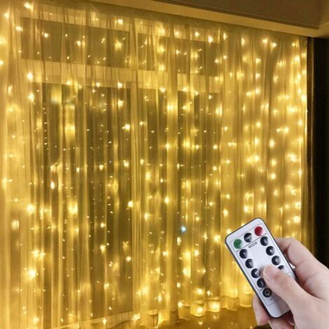 Guirlandes Lumineuses Rideau 3 × 3M 300 LED 8 Modes d'Eclairage,USB Télécommande Rideau Lumineux Decoration de Fenêtre, Intérieur pour Noël, Mariage, Maison, Patio-Blanc Chaud (1/5)