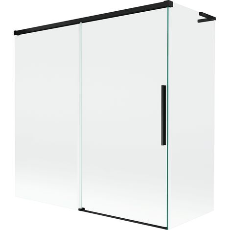 Mexen Rox L Badewannenfaltwand 2-flügelig, verschiebbar 160 + 75 x 150 cm, transparent, schwarz - 8C9L-160-075-70-00