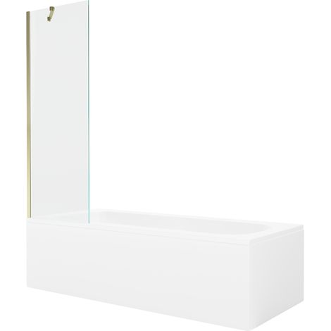 Mexen Vega rechteckige Wanne 160 x 70 cm mit Verkleidung und 1-flügeliger Duschabtrennung 60 cm, transparent, gold - 550116070X