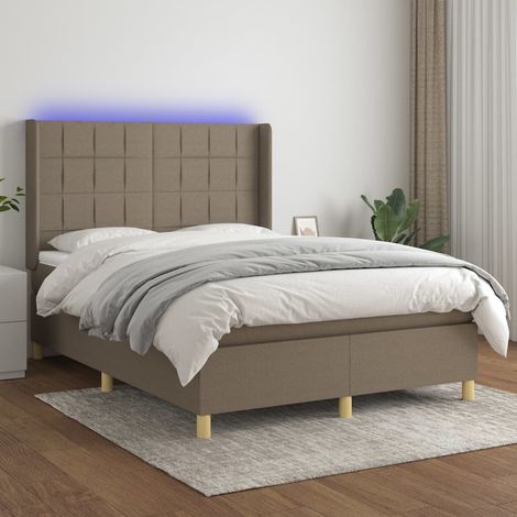 Boxspringbett mit Matratze & LED Taupe 140x200 cm Stoff (1/5)