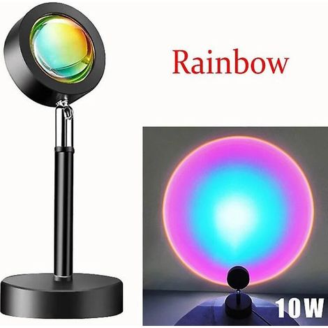Projecteur coucher de soleil arc-en-ciel, projecteur galaxie orientable à 360°, compatible avec décor de fond pour diffusion en direct, lampe de table USB (1/5)