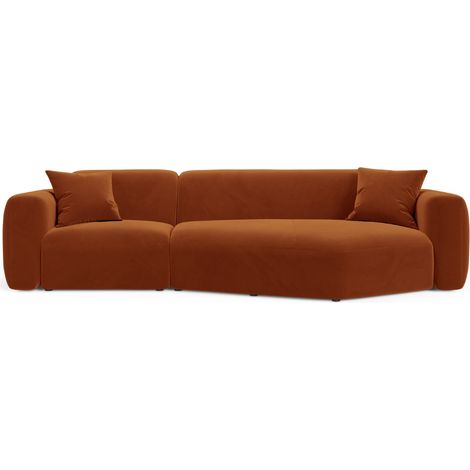 Canapé d'angle droit modulable 3 places en velours terracotta (1/4)