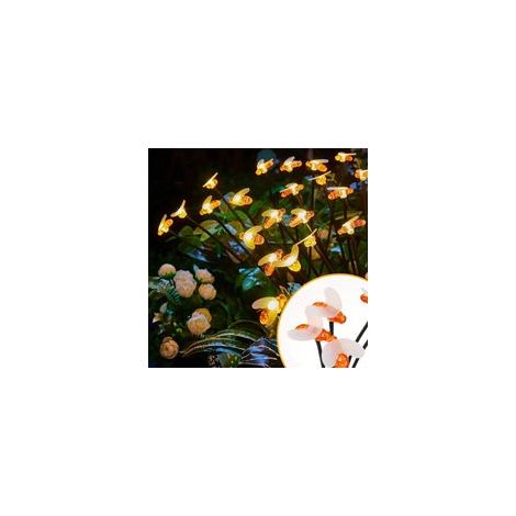 Set mit 2 Solarleuchten mit 12 Bienen für den Garten, warmweißes LED-Licht, zauberhafte Lichterkette in Bienenform, Garten- und Terrassendekoration. – Crezuo