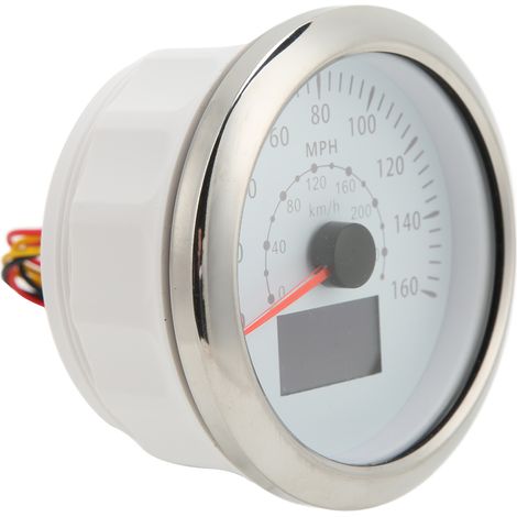Universeller GPS-Tachometer 85 mm / 3,35 Zoll, 0-160 mph / 0-240 km/h, IP67 wasserdichter LCD-Bildschirm, für Auto, Boot, Wohnmobil, DC 9-32 V, weiß. (1/5)